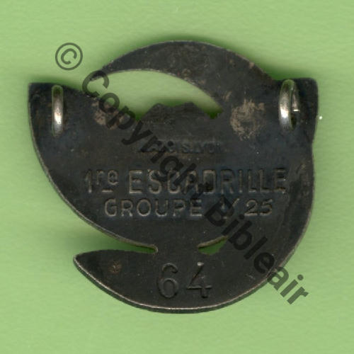 25.1.1 1936.40 A809NH 1eDRILLE 4B3 HIBOU GB1.25  A.AUGIS LYON 1Ligne 2Anneaux Dos lisse En relief 1er ESCADRILLE GROUPE 1.25 No64 27x25mm Src.Y.GENTY 147Eur(x2)